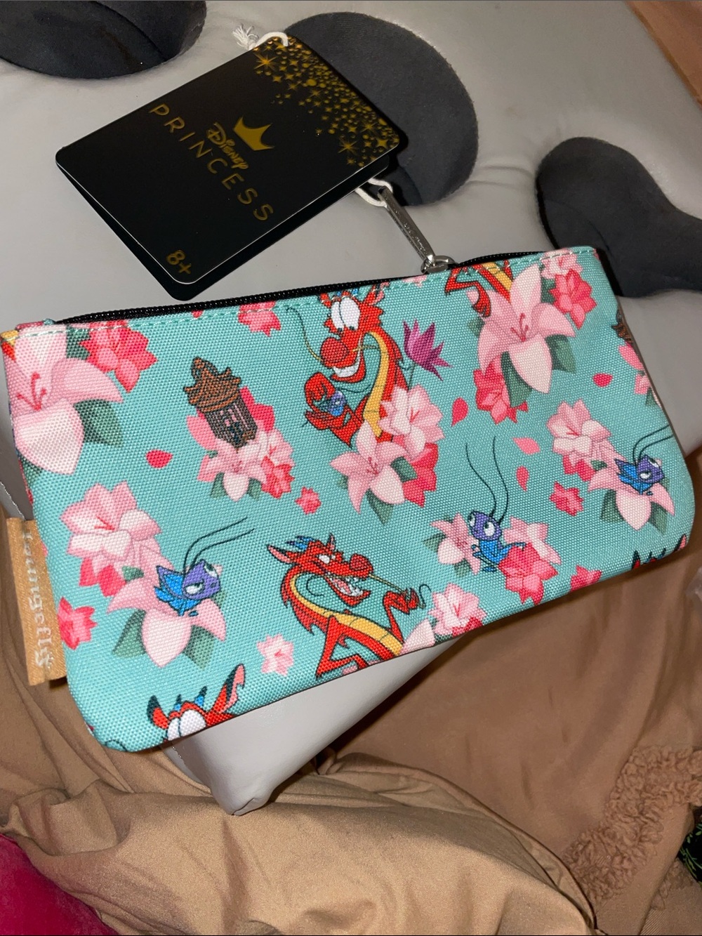 Disney Mulan Floral Cosmetic Pouch in Mint and Pink